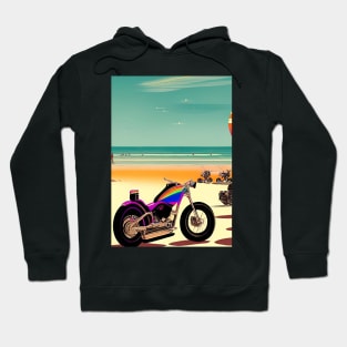 RAINBOW RETRO MOTORCYCLE ON THE BEACH Hoodie